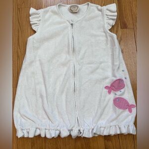 The Beaufort Bonnet Company White Kids Zip Swim Coverup with Pink Fish